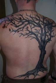 背部黑色的大树落叶纹身图案