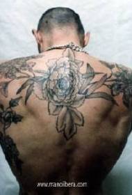 mandlig tilbage sort blomst tatoveringsmønster