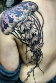 likod ng cool na itim na jellyfish tattoo pattern