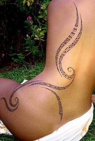 simpatico tatuaggio con totem tribali dipinti a mano sulla schiena e sulla coscia