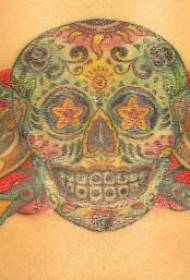 waist color Mexican skull with flower tattoo pattern