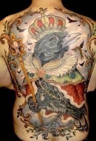 back color crow and crown scepter tattoo pattern