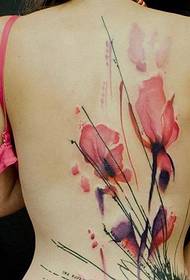 female back large area watercolor flower tattoo picture