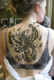 dziewczyna z powrotem fantasy wzór tatuażu pawie