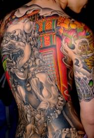 kembali warna besar pola tato singa gaya Cina