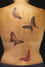 Zpět létající barevný motýl tetování vzor