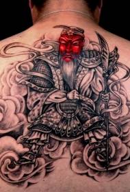 Indietro modello di tatuaggio Guan Gong in stile cinese