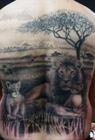 back amazingly realistic black lion family at Wild Tattoo Pattern