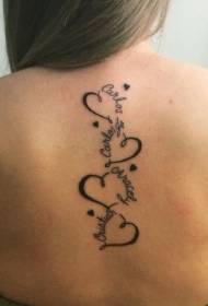 back fun romantic black heart Shape and letter tattoo pattern