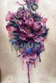 美丽的水彩花卉背部纹身图案