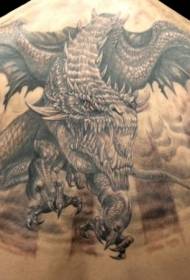 back horrible dragon black gray tattoo pattern