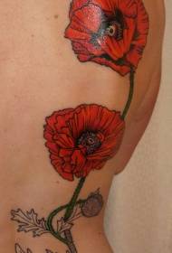 back red poppies with beetle tattoo pattern