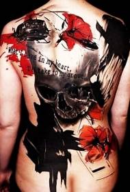 back hugeskull flower horror style tattoo pattern
