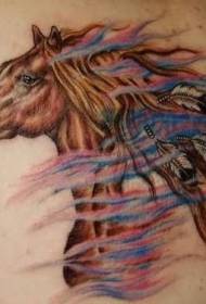 वापस रंगीन भारतीय घोड़े का टैटू पैटर्न