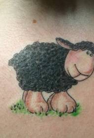 Volver divertidas ovellas negras de debuxos animados no patrón de tatuaxe de herba