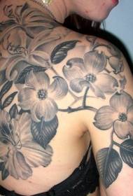 leđa čarobni crno-bijeli cvjetni uzorak tetovaže