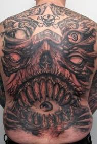 နောက်သို့ Monster Devil Head နှင့် Eye Tattoo ပုံစံ