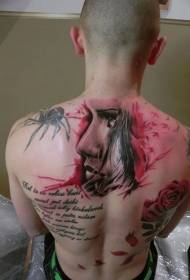 back colored letters with spider and woman portrait tattoo Pattern