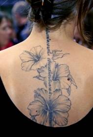 back beautiful hibiscus flower and character tattoo pattern
