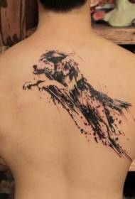 back cute black watercolor jumping wolf tattoo pattern
