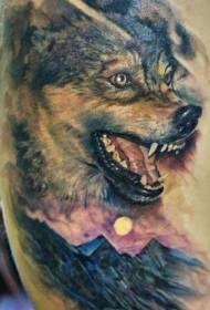 tilbake realistisk farge ond ulv tatoveringsmønster