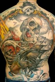 უკან Pirate Ghost Sailboat და Skull Tattoo Model