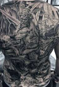 Back Poseidon Sailing and Octopus Tattoo Pattern
