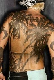 back black palm tree tattoo pattern