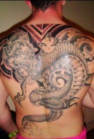 terug Chinese styl draak swart grys tatoeëerpatroon