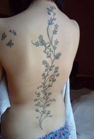 back elegant black line vine flower tattoo pattern