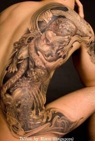 tilbage smukke kinesisk stil løve tatoveringsmønster