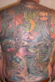 back colored fantasy theme tattoo pattern  76180 - Back Horrible Color Eye Tattoo Pattern