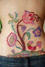 waist colored patchwork flower tree tattoo pattern