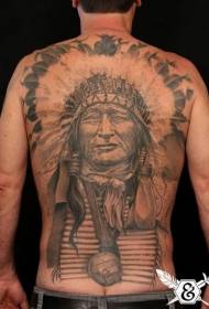 back black and white Indian chief with necklace tattoo pattern
