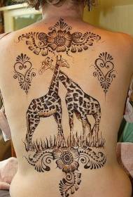 back cute Giraffe and flower tattoo pattern