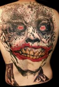 back terrible huge colored clown with bat Tattoo pattern