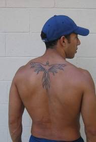 back simple black line phoenix tattoo pattern