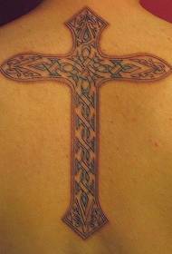 back cross with vine tattoo pattern