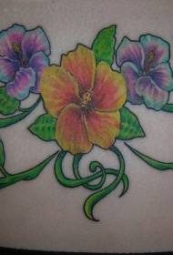 juosmens geltonos ir violetinės gėlių tatuiruotės modelis