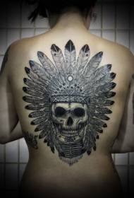 back gorgeous indigenous warrior skull tattoo pattern