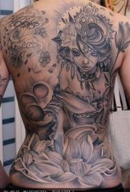 back amazing Temptation woman with flower tattoo pattern