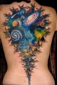 back beautiful painted starry sky and planet tattoo pattern