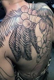 viileä musta viiva takaosassa kookospuu ja rapu tatuointi malli
