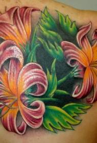 背部美麗多彩的熱帶花卉紋身圖案