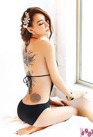 glamorous bikini beauty back squid tattoo pattern