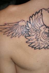 back black wings and tree tattoo pattern