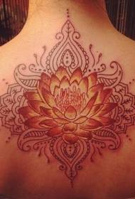 back red and orange tribal lotus tattoo pattern