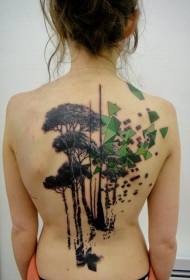 back black and green geometry with tree tattoo pattern