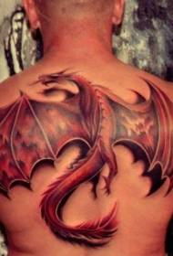 Back big red dragon wings tattoo pattern