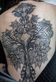costas em grande escala floral laço preto tatuagem padrão